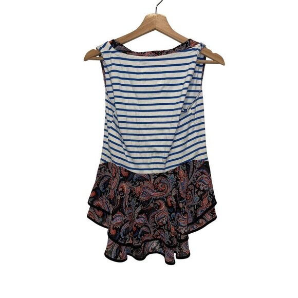 Anthropologie White Paisley Ruffle Hem Striped Sleeveless Top Women's Size XS - Picture 2 of 9